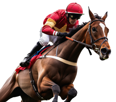 Jockey racing on thoroughbred horse
